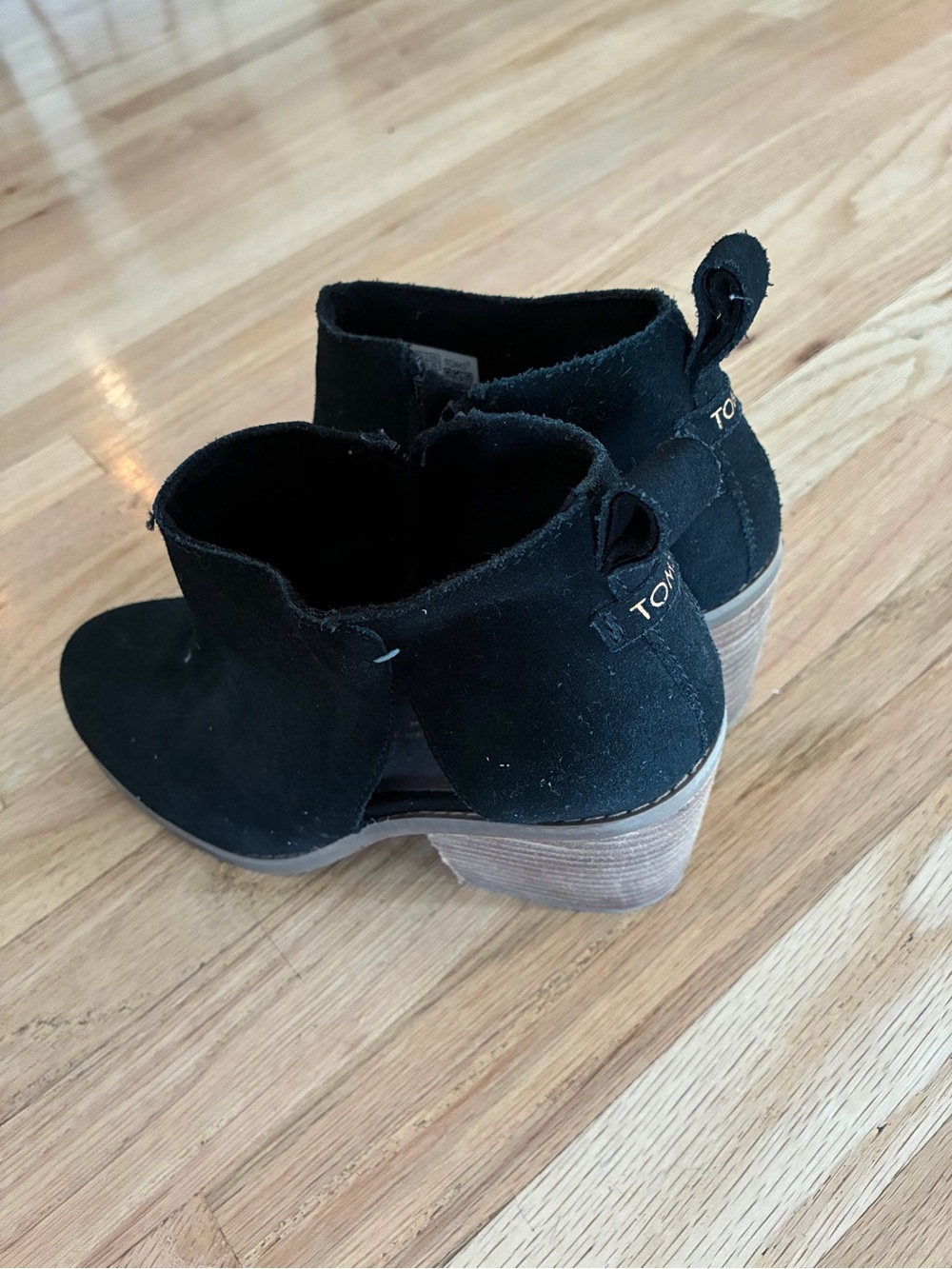 TOMS Black Suede Stacked Heel Ankle Booties